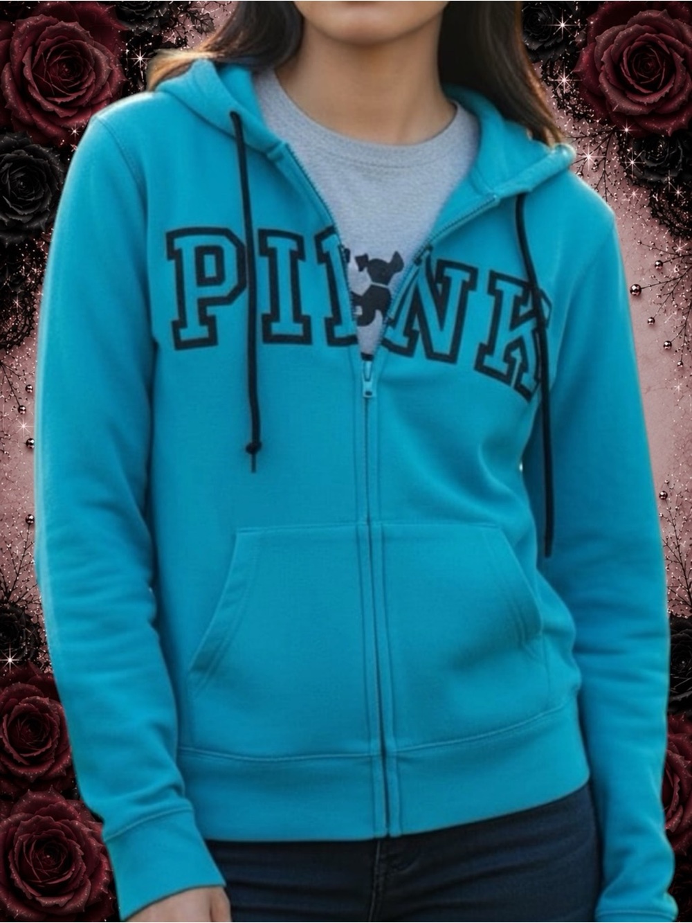 Preowned PINK Victoria’s Secret Blue Zip-Up Hoodie Sweatshirt XS